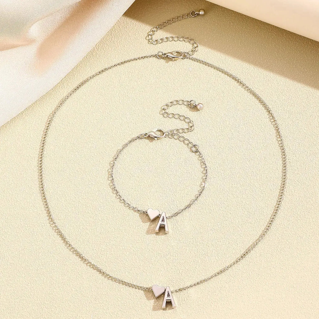 LATS Fashion Tiny Heart Dainty Necklace Gold Silver Color 26 Letter Name Choker For Women Pendant Bracelets Jewelry Gift Avivanastore