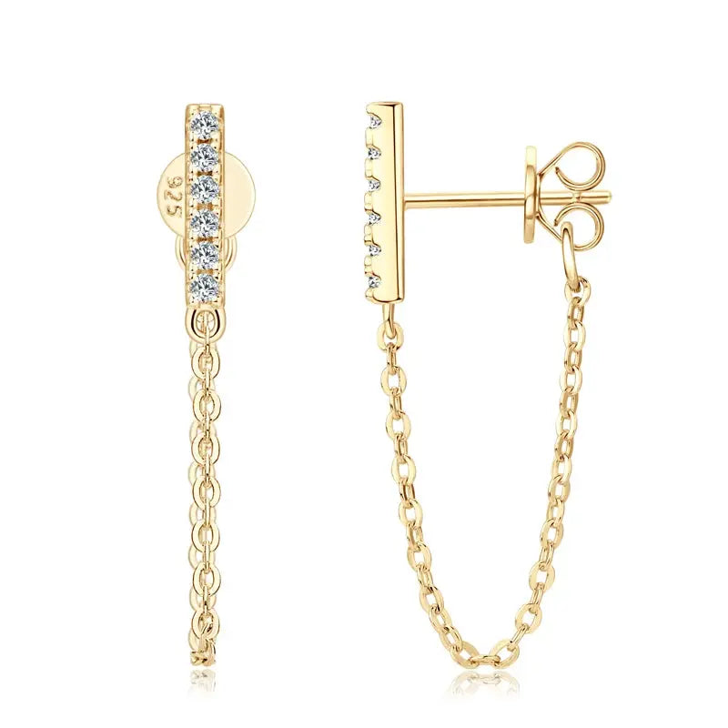 Lnngy 1.4mm Pave Setting Moissanite Earrings 925 Sterling Silver Chain Tassel Earring For Women Girls Casual Daily Jewelry Gift