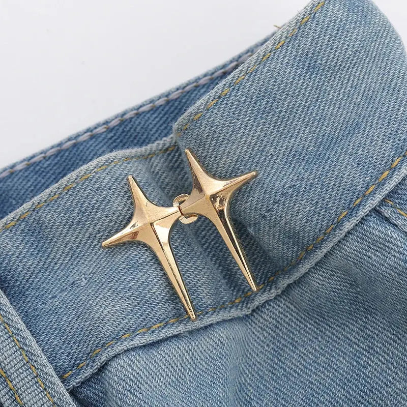 Trendy Cross Star Waist Buckle Adjustable Detachable Pants Clips Waist Tightener Nail-free Metal Button Snaps For Jeans Decor Avivanastore