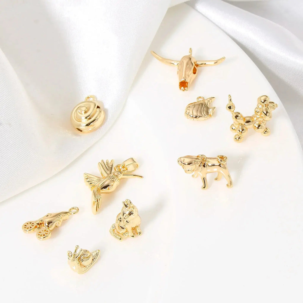 2pcs New Copper Charms Gold Color Animal 3D Dog Bird Metal Pendants DIY Necklace Bracelet For Women Men Party Jewelry Findings