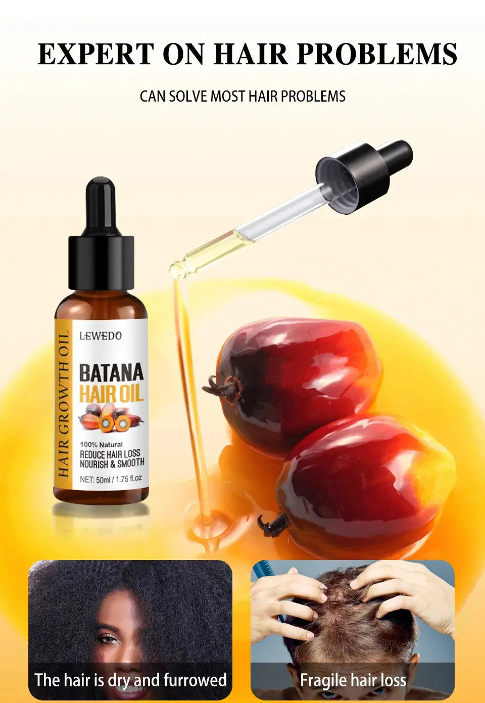 Lewedo Naturals Batana Oil Fast Hair Growth for Men Women Pure Batana Oil Nourish Shiny Hair Healthy Hair Care Anti Hair Loss Avivanastore