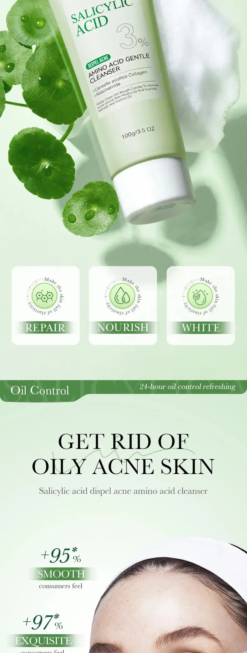 SADOER Salicylic Acid Facial Cleanser Face Wash Foam Face Cleanser Moisturizing Facial Cleansing Hydrating Skin Care Products Avivanastore