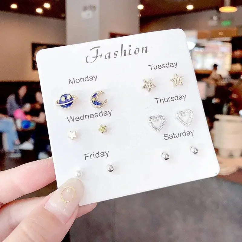 4 Pair Set Silver Color Heart Stud Earrings Sets for Women Girls Exquisite Party Dailywear Jewelry Simple Cute Gift Accessories Avivanastore