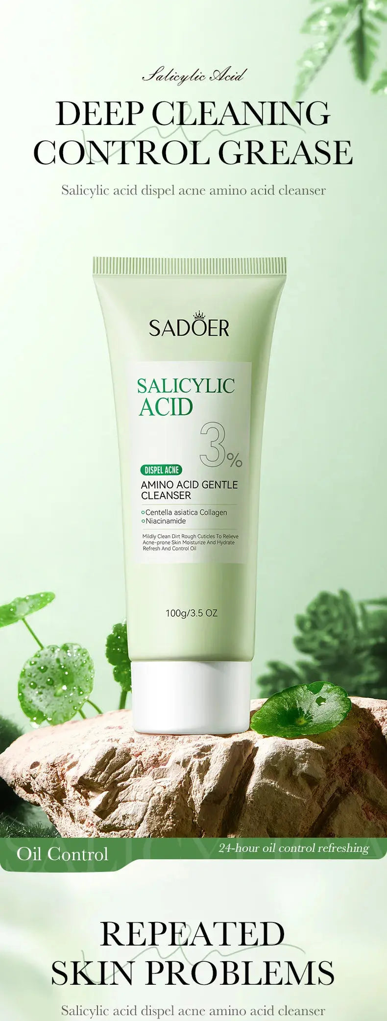 SADOER Salicylic Acid Facial Cleanser Face Wash Foam Face Cleanser Moisturizing Facial Cleansing Hydrating Skin Care Products Avivanastore