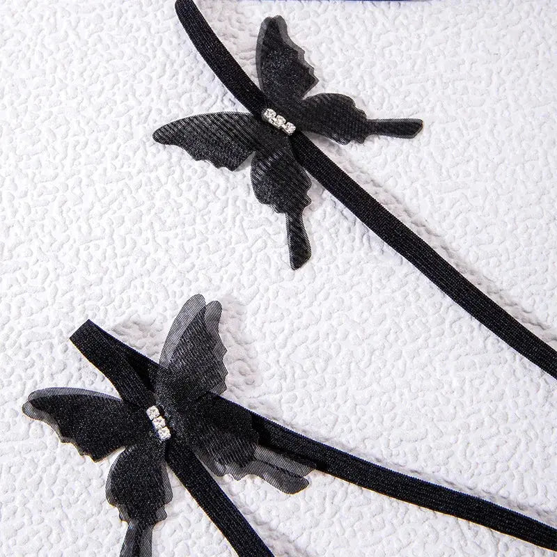 Boho Elastic Band Butterfly Bandage Black Leg Thigh Cross Chains for Women Adjustable Garter Belt Versatile Body Beach Jewelry