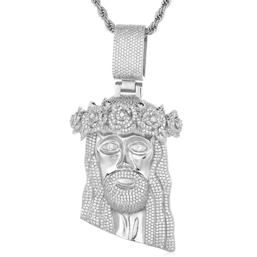 Hip Hop Style Iced Out Diamond Jesus Pendant with Rose Custom Jewelry Gold Silver Plated Jesus Religious Christian Pendant Gift