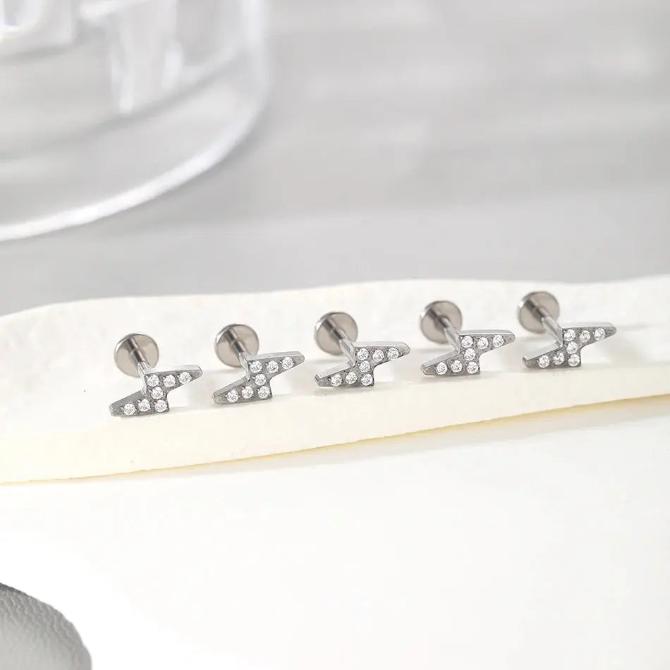 1/5PCS Titanium 16G Lightning CZ Stud Earring Cartilage Helix Tragus Conch Lobe Ear Piercings Zircon Labret Nariz Women Jewelry
