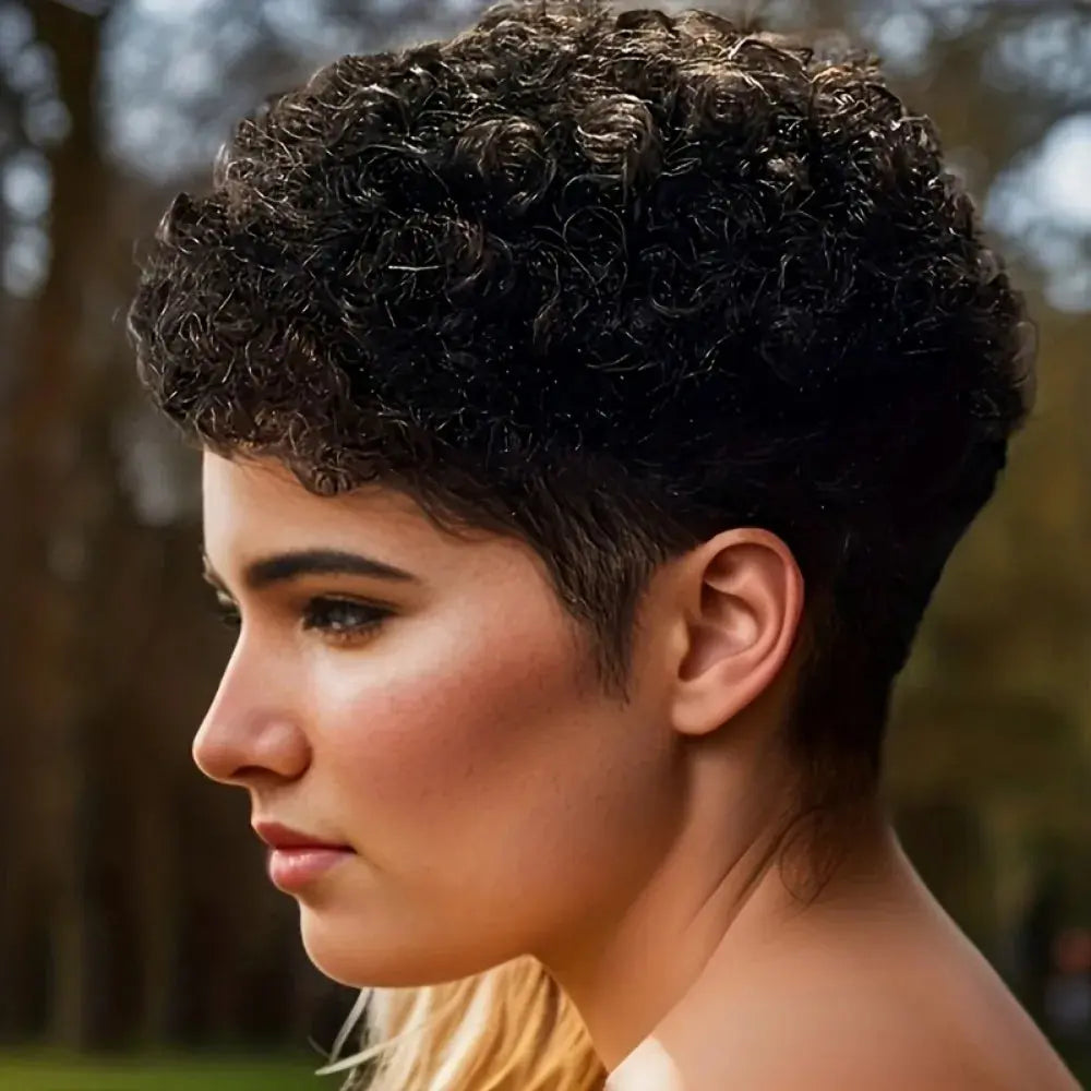 Human Hair Wig for Women Suitable for Afro Curly/Kinky Pixie Cut -Rose Net Cap, Durable & Easy Maintenance, Full Machine-Made