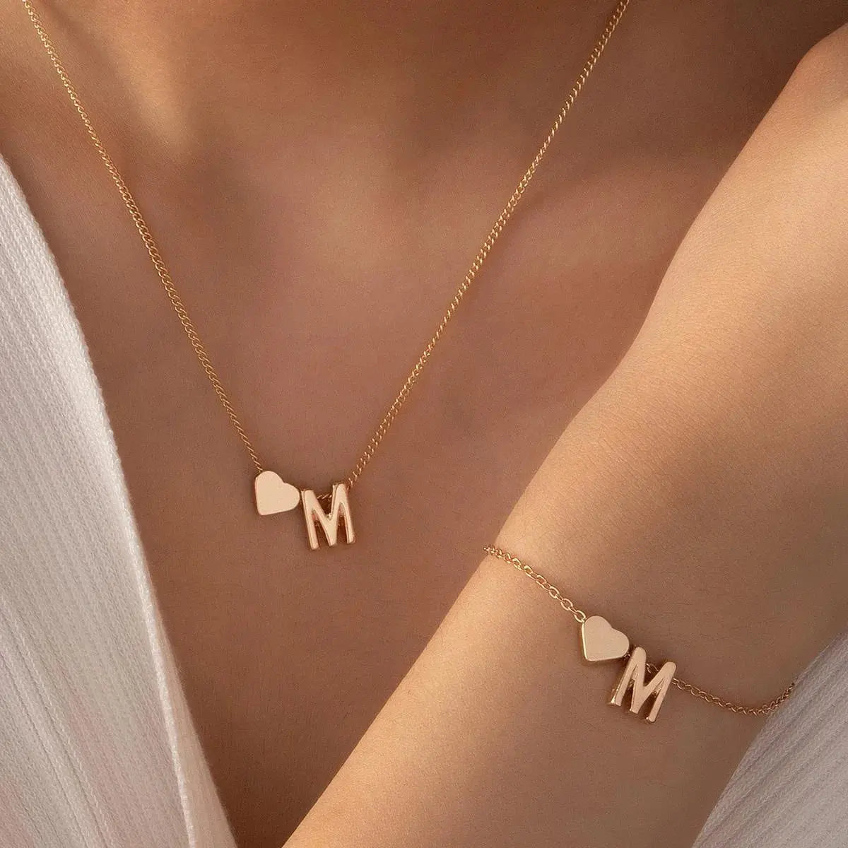 LATS Fashion Tiny Heart Dainty Necklace Gold Silver Color 26 Letter Name Choker For Women Pendant Bracelets Jewelry Gift Avivanastore