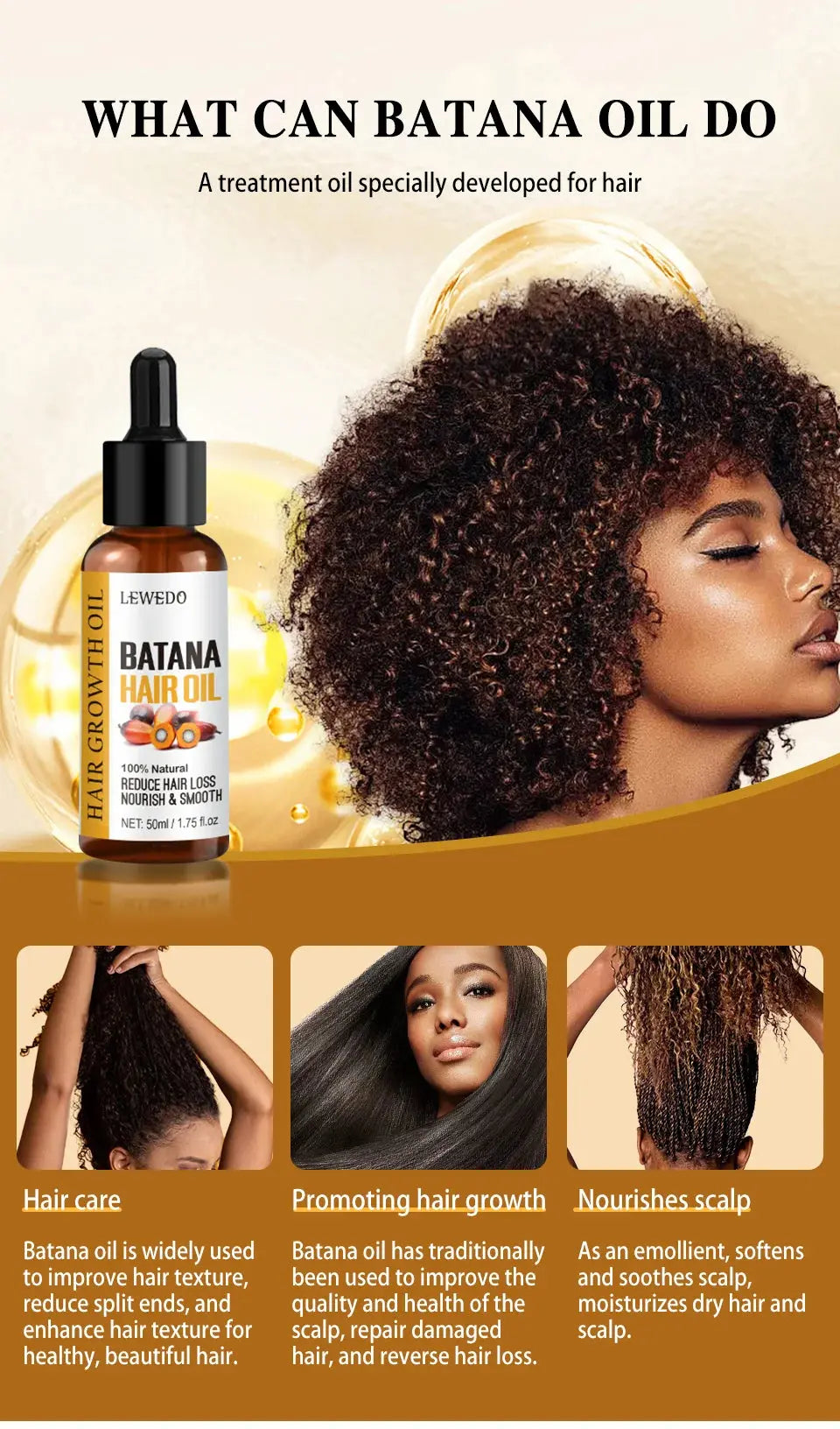 Lewedo Naturals Batana Oil Fast Hair Growth for Men Women Pure Batana Oil Nourish Shiny Hair Healthy Hair Care Anti Hair Loss Avivanastore
