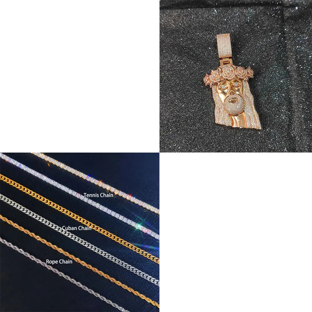 Hip Hop Style Iced Out Diamond Jesus Pendant with Rose Custom Jewelry Gold Silver Plated Jesus Religious Christian Pendant Gift