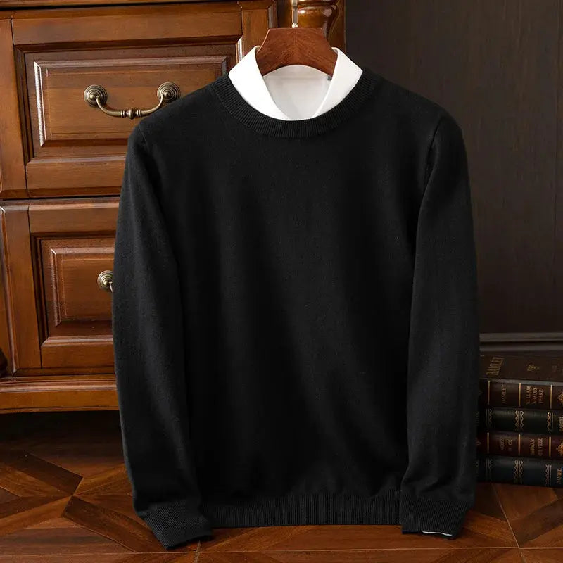 Autumn Winter Men's O-Neck Merino Wool Sweater New Versatile Basic Cashmere Pullover Casual Business Knitwear Sweater Avivanastore