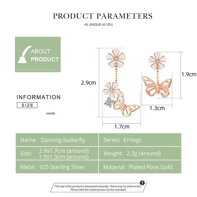 Bamoer 925 Sterling Silver K Gold Rose Earring Butterfly Necklace Jewelry Set Flowers for Women Ladies Luxury Elegant Wedding