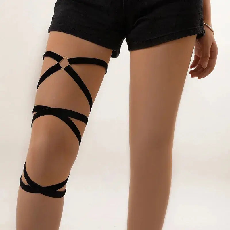 Boho Elastic Band Butterfly Bandage Black Leg Thigh Cross Chains for Women Adjustable Garter Belt Versatile Body Beach Jewelry