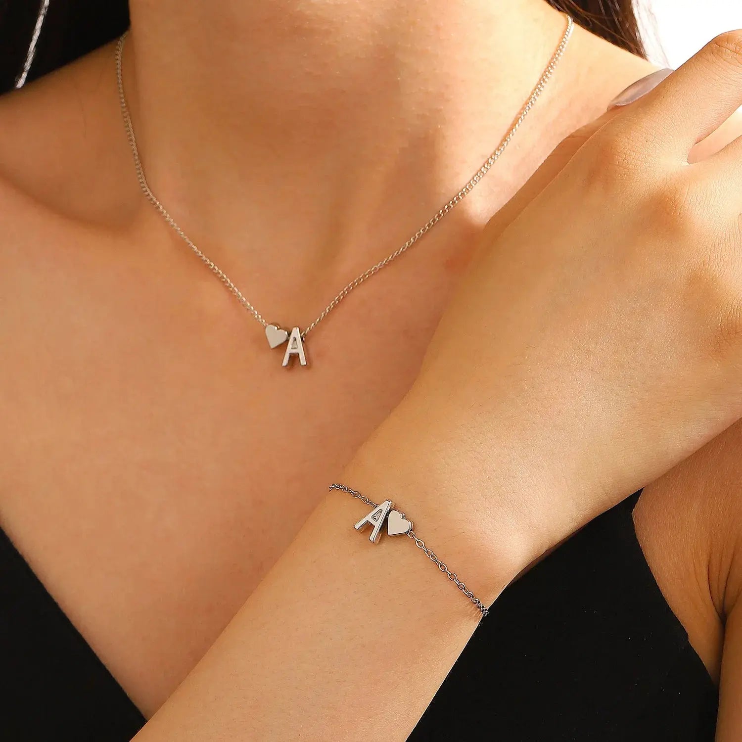 LATS Fashion Tiny Heart Dainty Necklace Gold Silver Color 26 Letter Name Choker For Women Pendant Bracelets Jewelry Gift Avivanastore