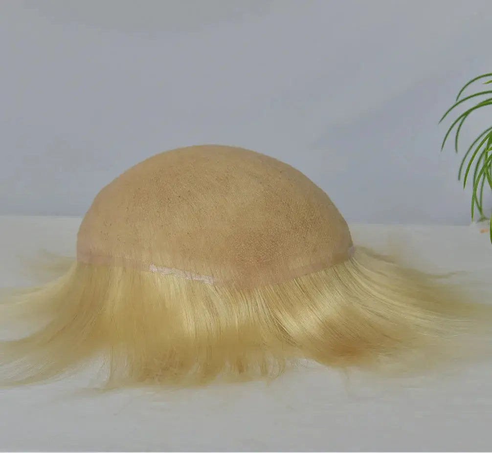 Human Hair Toupee for Men Blonde Hair System 8x10" Full Lace Hair Units Light Brown Real Human Hair Replacement System