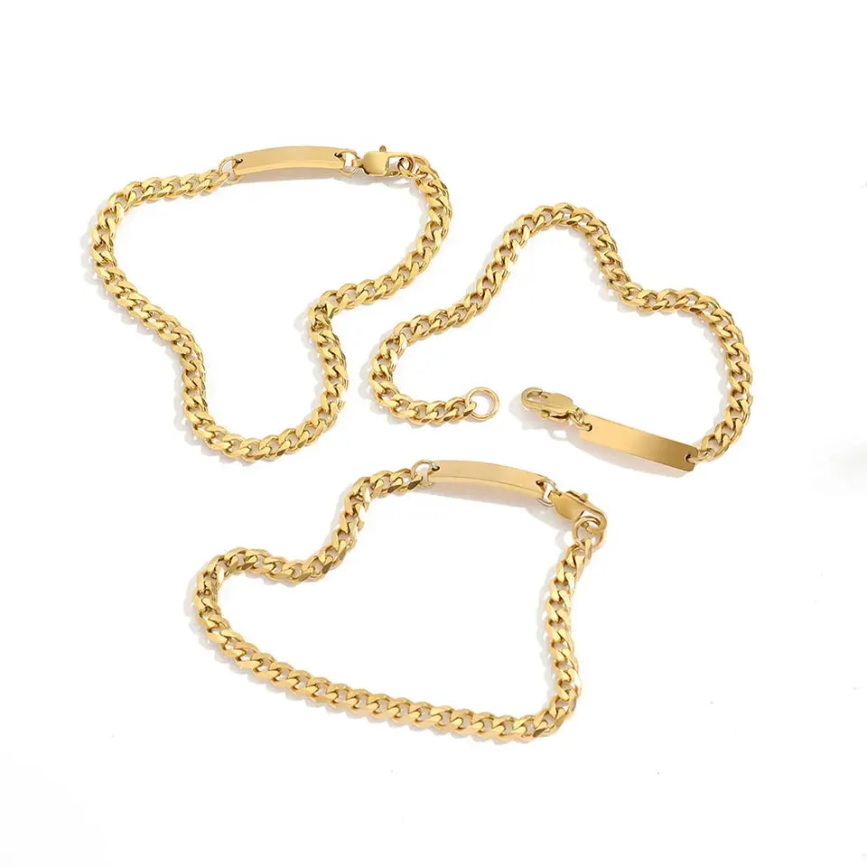 eManco Stainless Steel Cuban Chain Bracelet Gold-Plated Geometric Bangle  Fashion Jewelry Ladies Holiday Gift