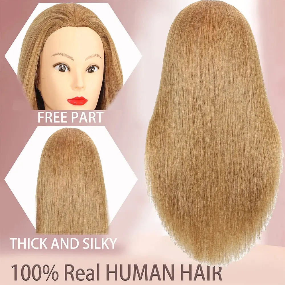 Long 100% Real Human Hair Mannequin Head For Hairdresser Dummy Doll Head For Practice Hairstyles Can Be Dye Bleach Perm Etc