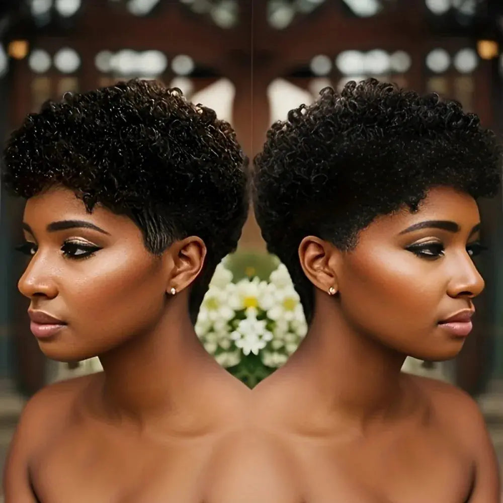 Human Hair Wig for Women Suitable for Afro Curly/Kinky Pixie Cut -Rose Net Cap, Durable & Easy Maintenance, Full Machine-Made