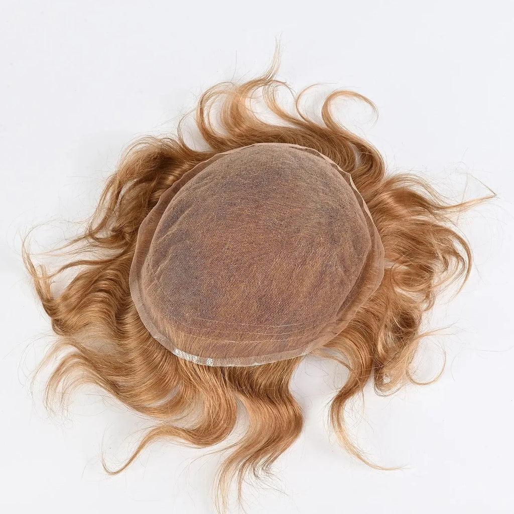 Human Hair Toupee for Men Blonde Hair System 8x10" Full Lace Hair Units Light Brown Real Human Hair Replacement System