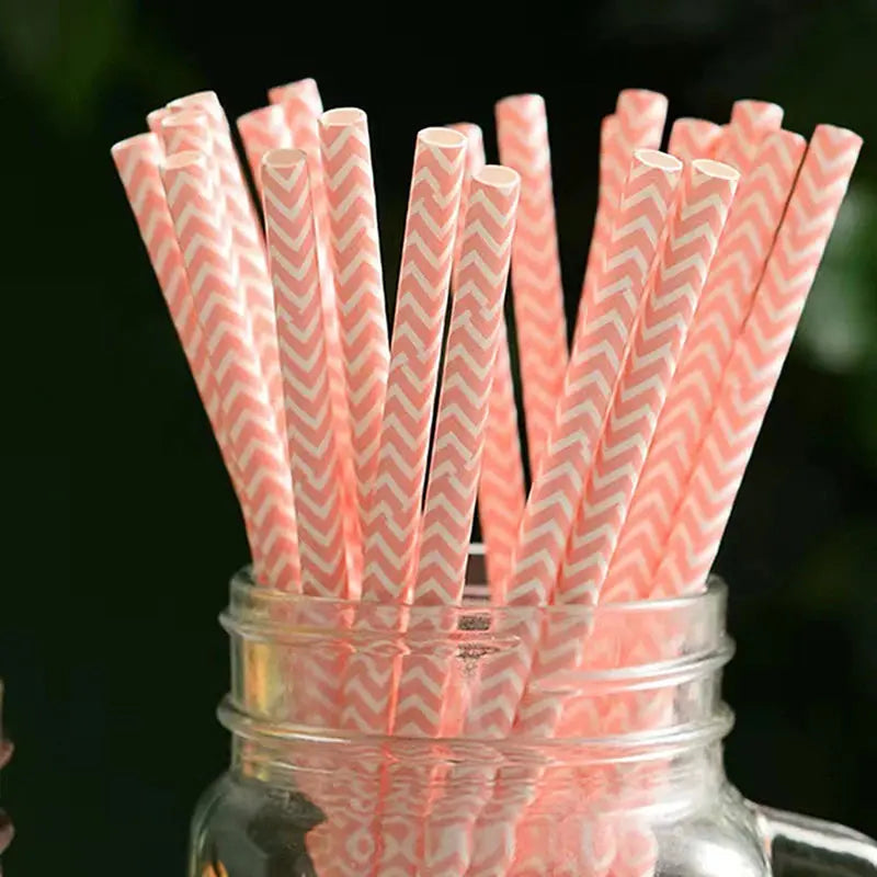 25PCS Party Straws For Juice Cocktails Smoothies Birthday Wedding Christmas Decorations Biodegradable Pink Paper Straws Avivanastore