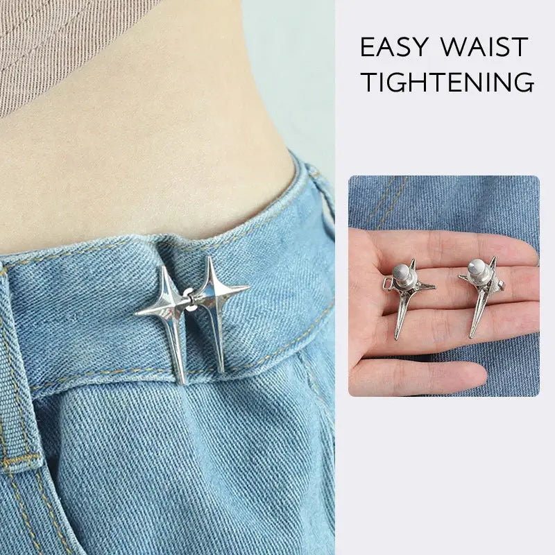 Trendy Cross Star Waist Buckle Adjustable Detachable Pants Clips Waist Tightener Nail-free Metal Button Snaps For Jeans Decor Avivanastore