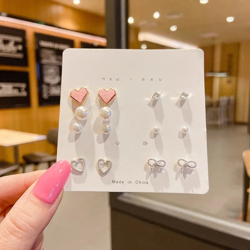 4 Pair Set Silver Color Heart Stud Earrings Sets for Women Girls Exquisite Party Dailywear Jewelry Simple Cute Gift Accessories Avivanastore