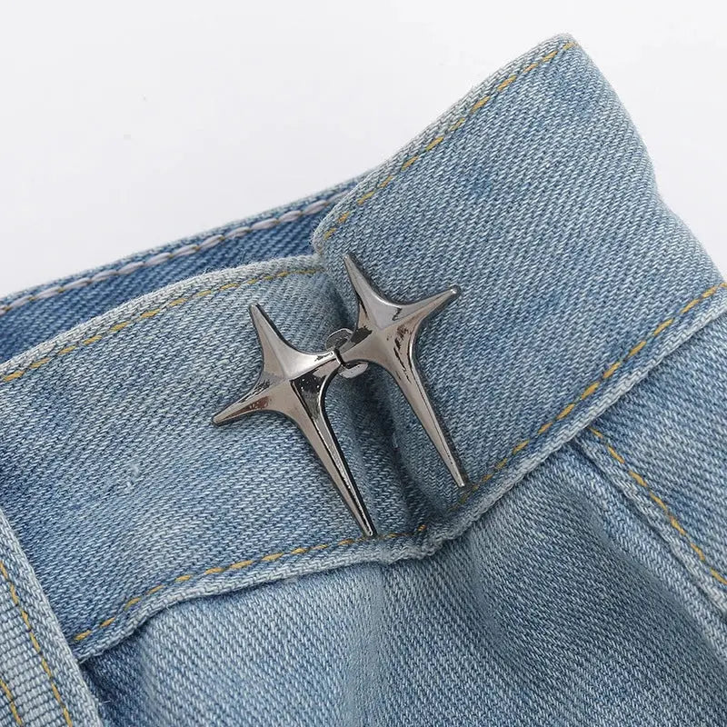 Trendy Cross Star Waist Buckle Adjustable Detachable Pants Clips Waist Tightener Nail-free Metal Button Snaps For Jeans Decor Avivanastore