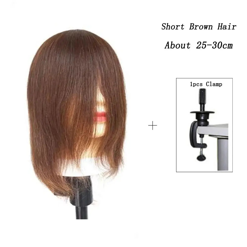 Human Hair Mannequin Head Natural Black Color Practice Training Model For Hairdresser Professional Can Be Ironed and Dyed