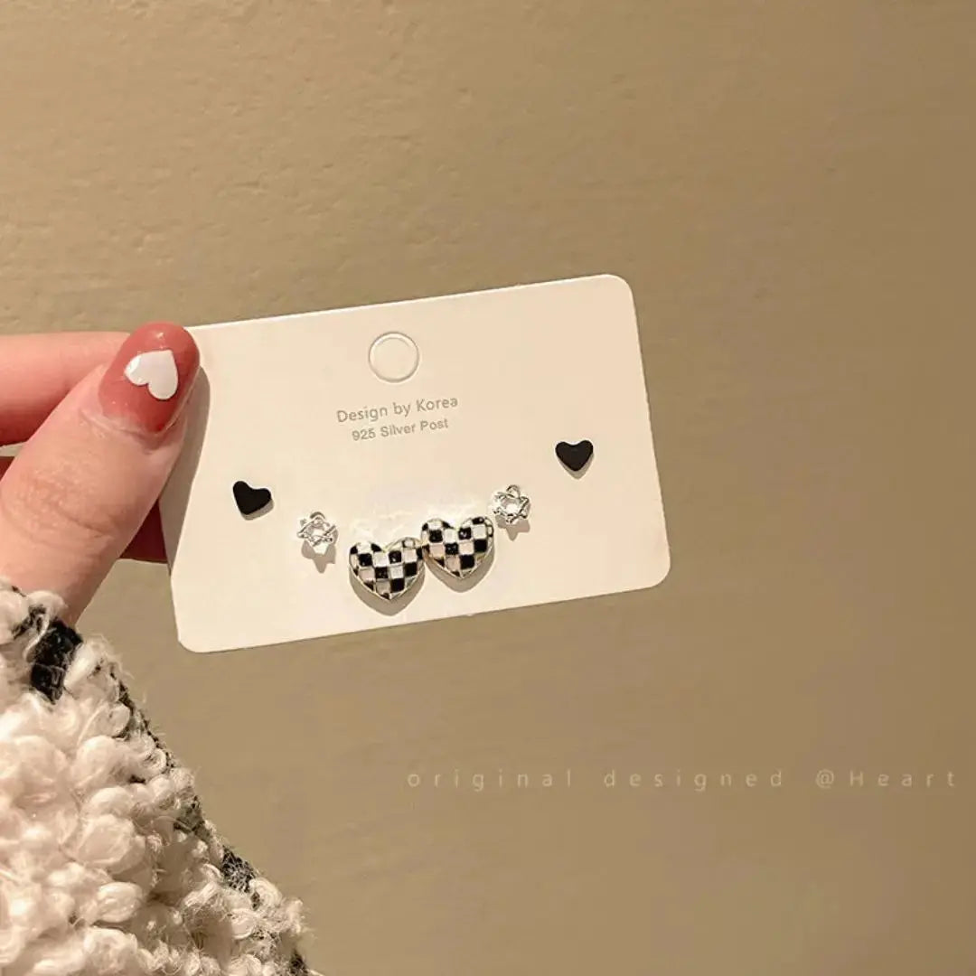 4 Pair Set Silver Color Heart Stud Earrings Sets for Women Girls Exquisite Party Dailywear Jewelry Simple Cute Gift Accessories Avivanastore