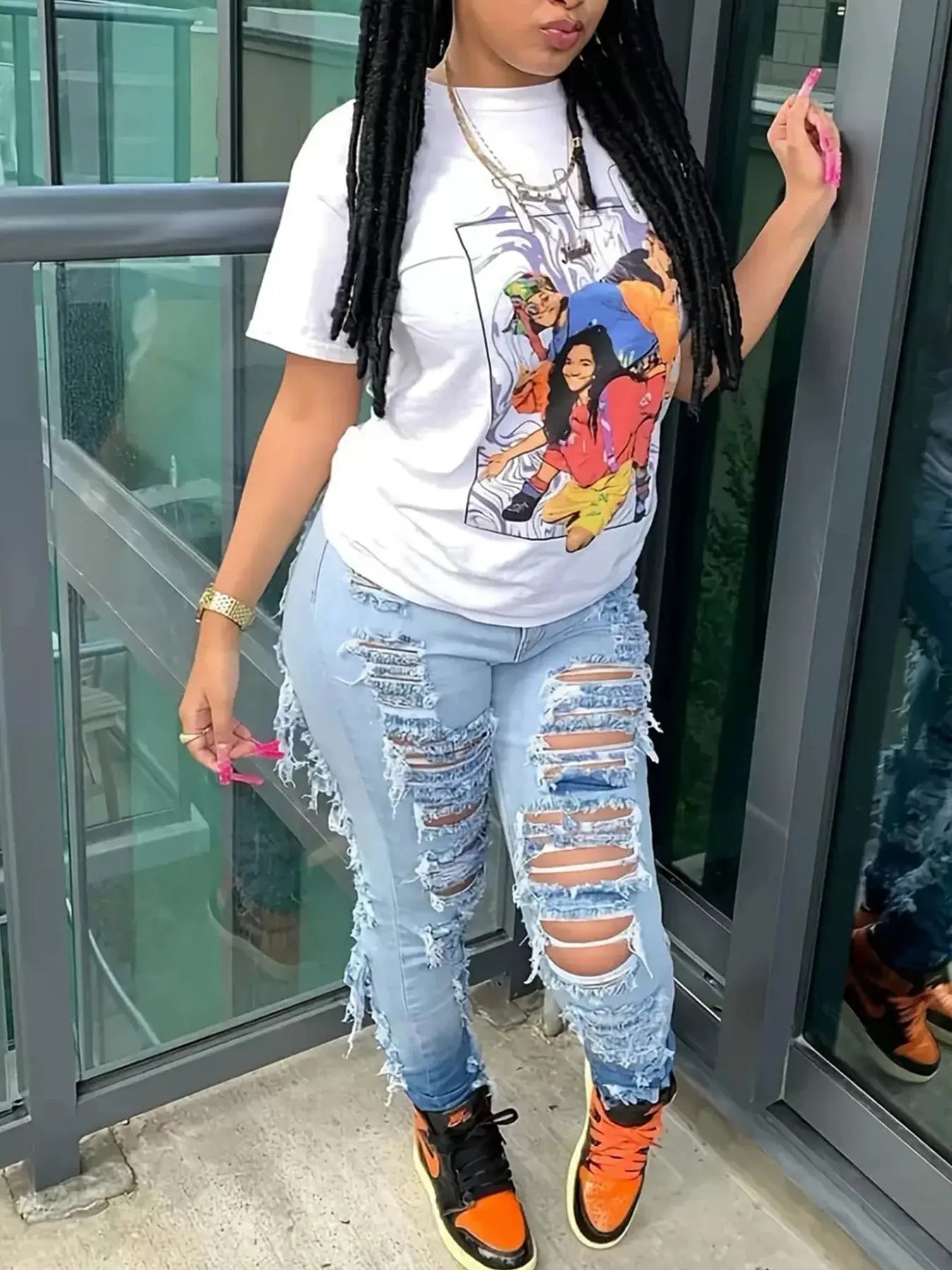 Women's High-Waisted Elastic Ripped Washed Slim Fit Jeans, Street Style, Slanted Pockets, High-Quality Fabric, Suitable for Everyday Wear Avivanastore