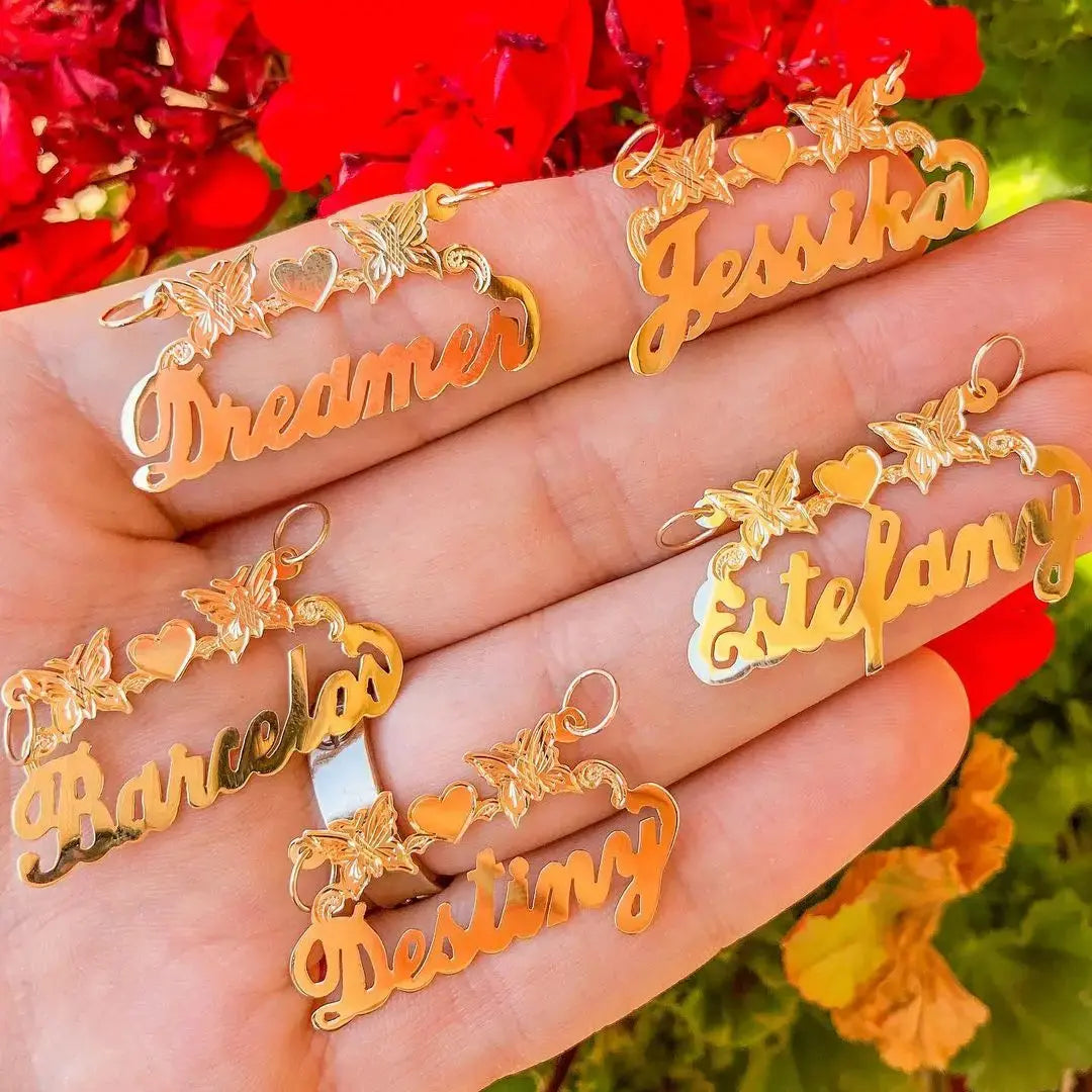 Gold Name Custom Women's Necklace Stainless Steel Butterfly Pendant Personalized Nameplate Necklace Custom Women's Jewelry Gift