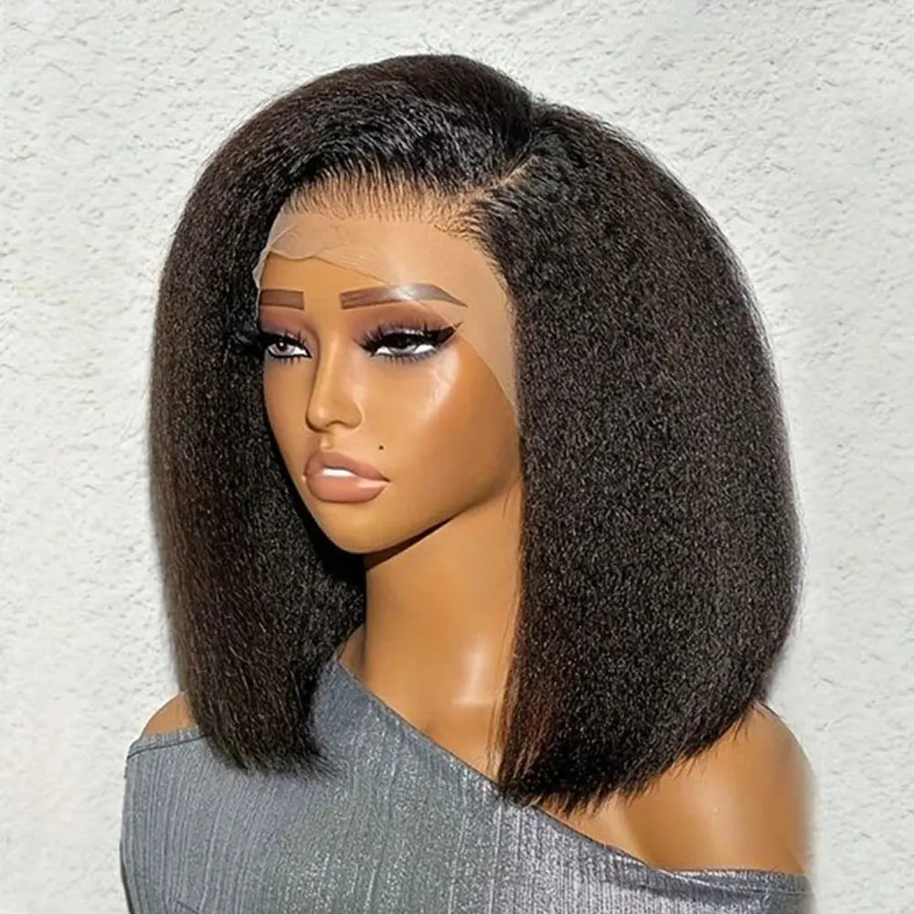 Yaki Straight Frontal Wig Human Hair 200 Density Human Hair Wig Bob Frontal Lace Wig Human Hair Short Bob Human Hair Wigs Moxika