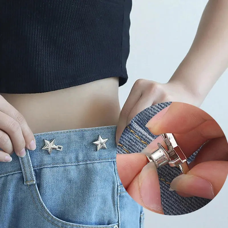 Tightener Adjustable Waist Buckle For Jeans No Sewing Required Star Button Adjuster For Pants And Skirts Waist Avivanastore
