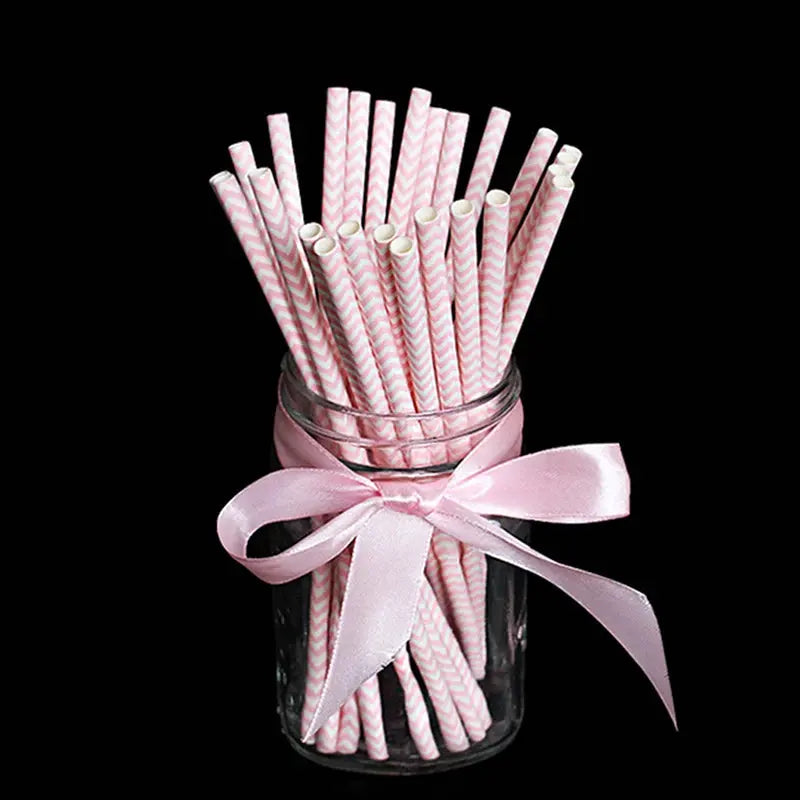 25PCS Party Straws For Juice Cocktails Smoothies Birthday Wedding Christmas Decorations Biodegradable Pink Paper Straws Avivanastore