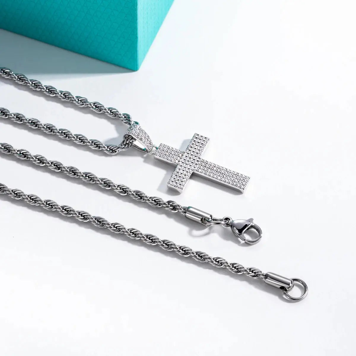 AnuJewel Dazzling 0.832cttw D Color Moissanite Cross Pendant Layered Hip Hop Necklace 925 Sterling Silver New Age Dope Jewelry