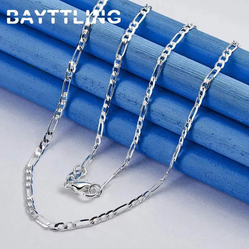 925 Sterling Silver 4MM 16-30 Inches Man Figaro Chain Bracelet Necklace For Woman Fashion Couple Christmas Gift Jewelry Set 2pcs Avivanastore