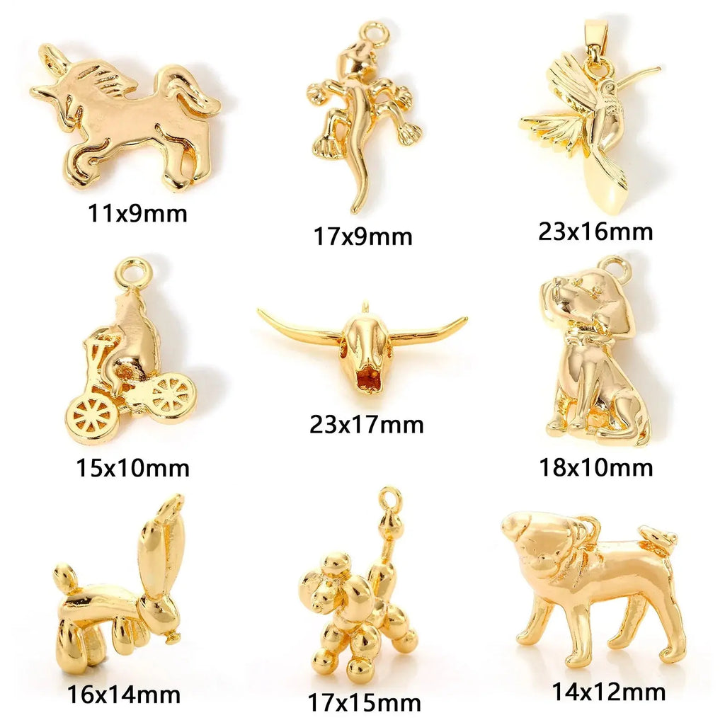 2pcs New Copper Charms Gold Color Animal 3D Dog Bird Metal Pendants DIY Necklace Bracelet For Women Men Party Jewelry Findings