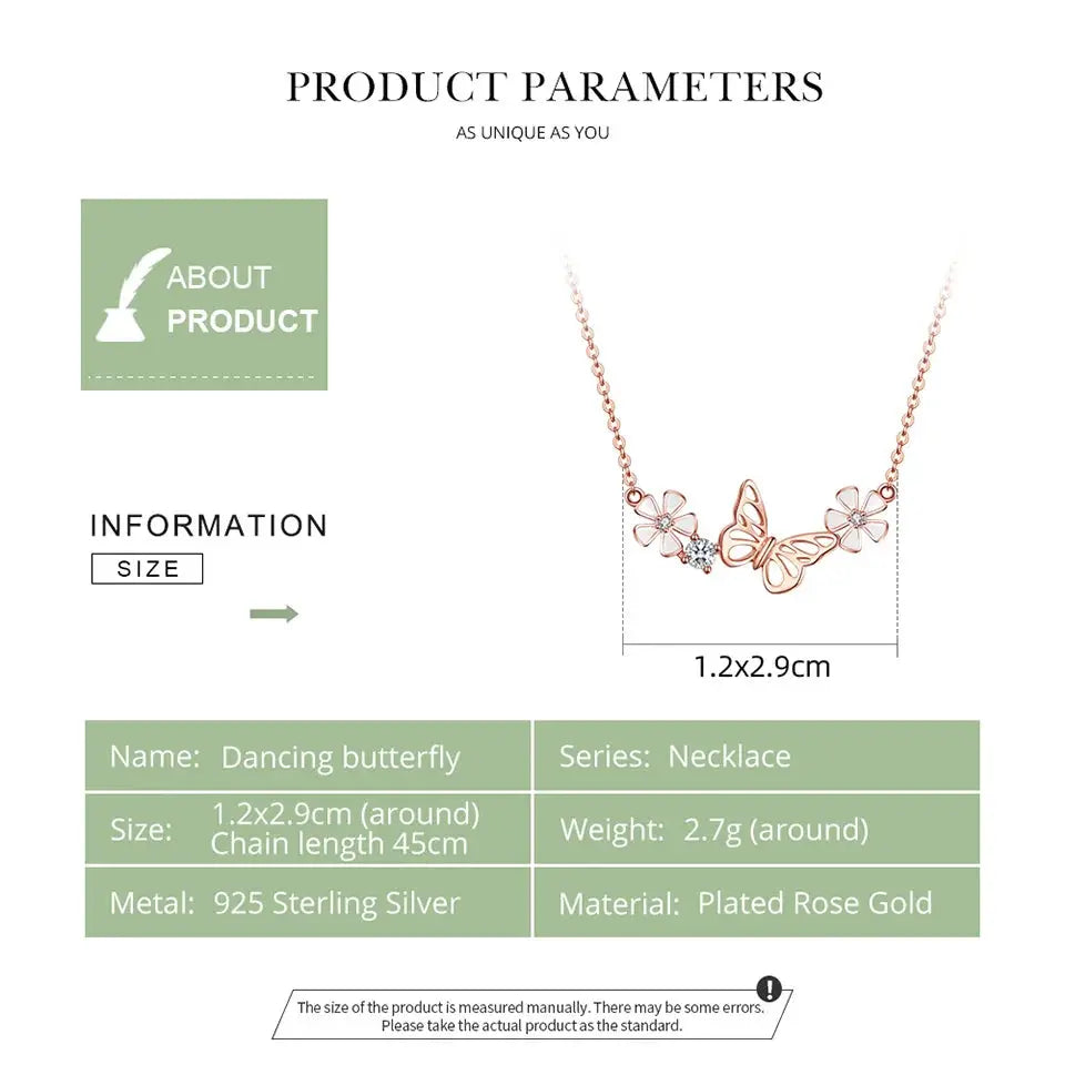 Bamoer 925 Sterling Silver K Gold Rose Earring Butterfly Necklace Jewelry Set Flowers for Women Ladies Luxury Elegant Wedding