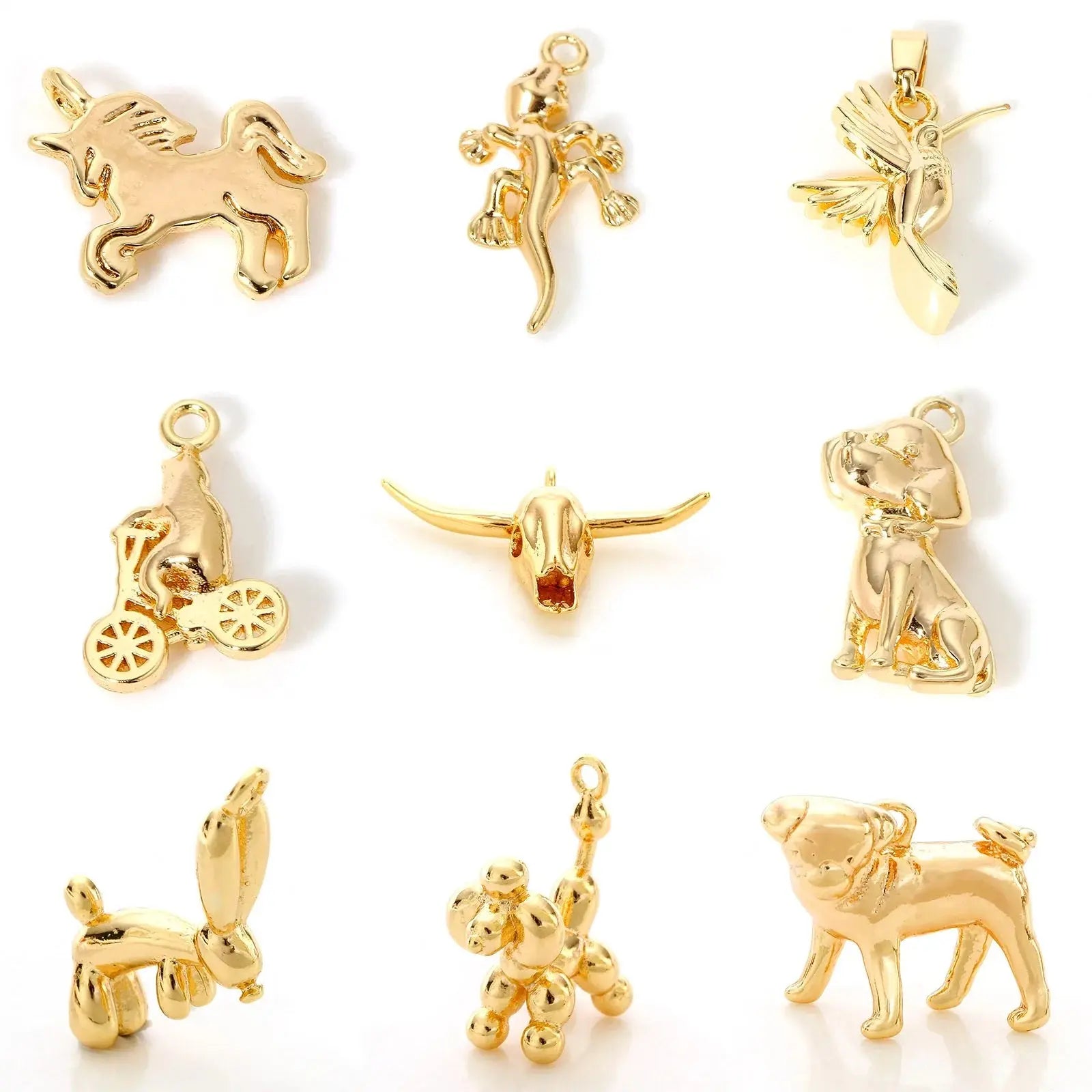 2pcs New Copper Charms Gold Color Animal 3D Dog Bird Metal Pendants DIY Necklace Bracelet For Women Men Party Jewelry Findings