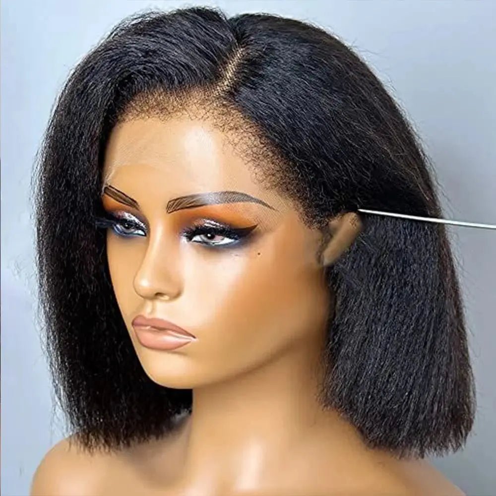 Yaki Straight Frontal Wig Human Hair 200 Density Human Hair Wig Bob Frontal Lace Wig Human Hair Short Bob Human Hair Wigs Moxika
