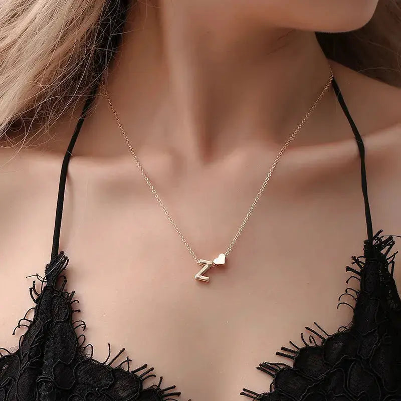 LATS Fashion Tiny Heart Dainty Necklace Gold Silver Color 26 Letter Name Choker For Women Pendant Bracelets Jewelry Gift Avivanastore