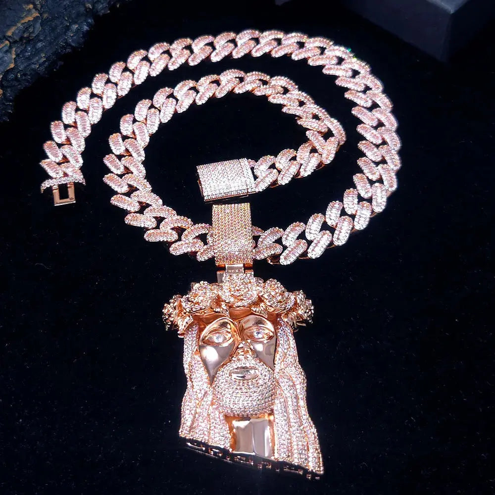 Hip Hop Style Iced Out Diamond Jesus Pendant with Rose Custom Jewelry Gold Silver Plated Jesus Religious Christian Pendant Gift