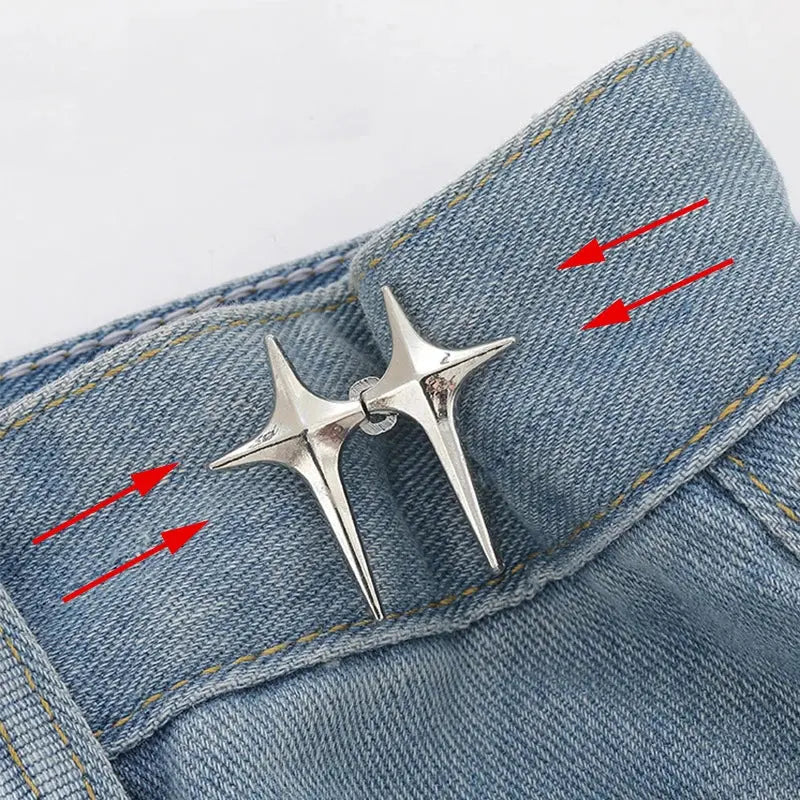 Trendy Cross Star Waist Buckle Adjustable Detachable Pants Clips Waist Tightener Nail-free Metal Button Snaps For Jeans Decor Avivanastore