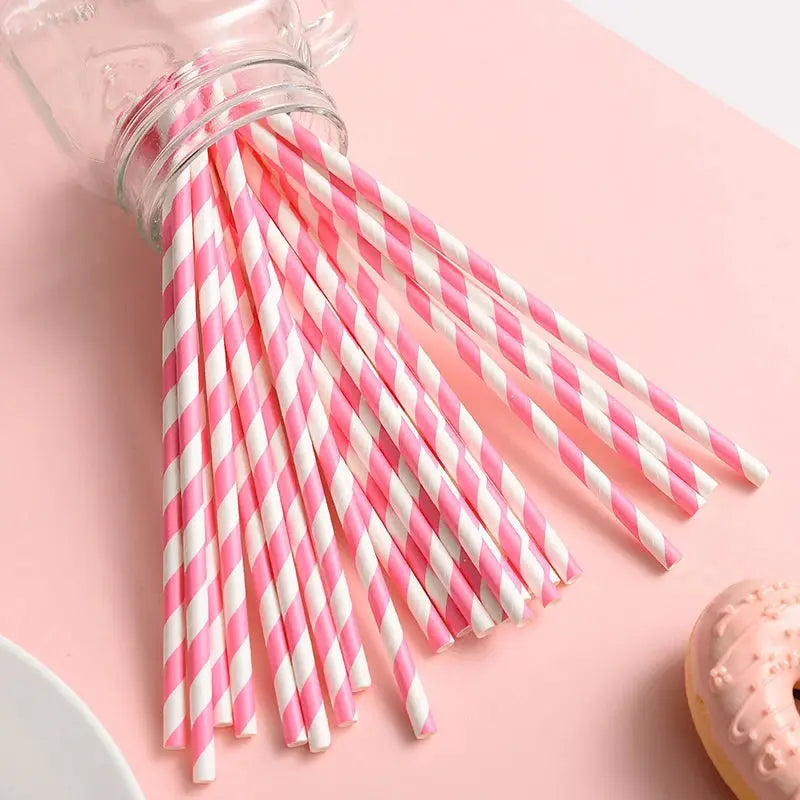 25PCS Party Straws For Juice Cocktails Smoothies Birthday Wedding Christmas Decorations Biodegradable Pink Paper Straws Avivanastore