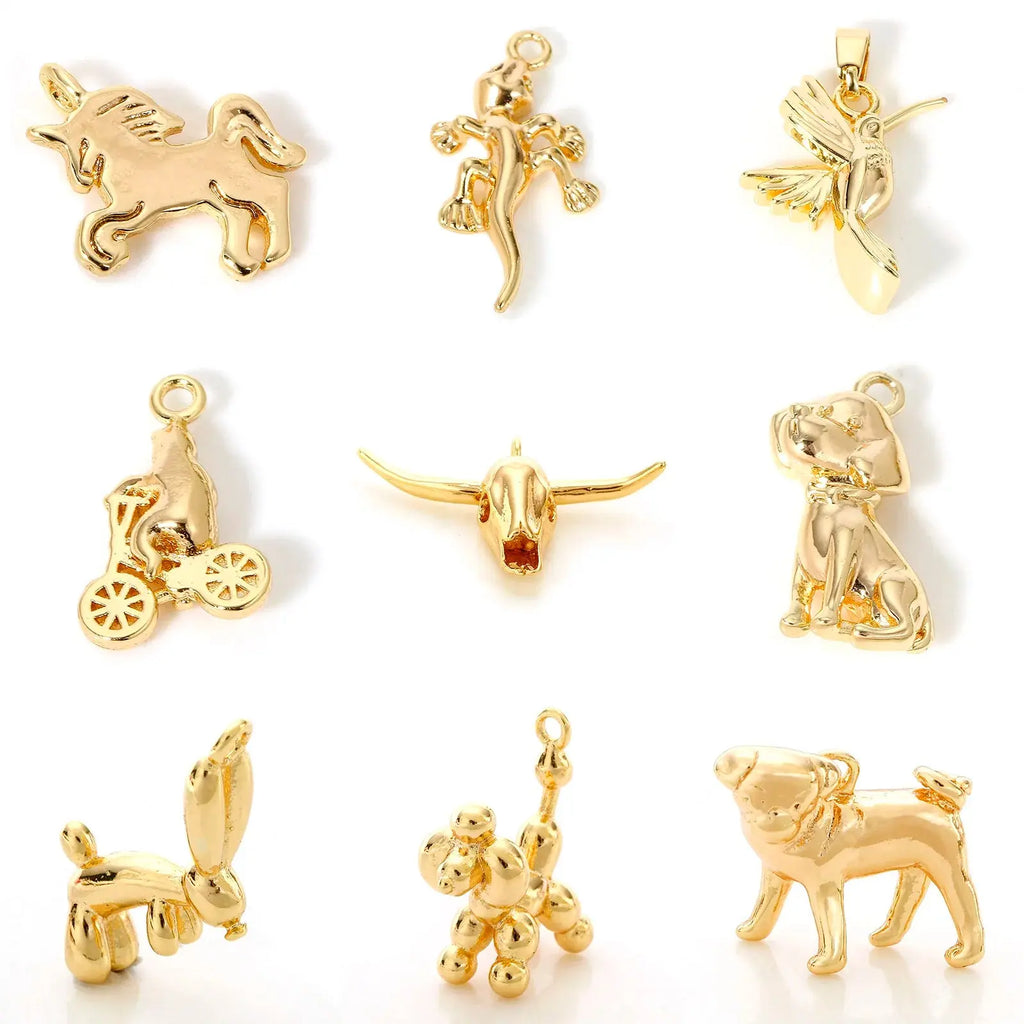 2pcs New Copper Charms Gold Color Animal 3D Dog Bird Metal Pendants DIY Necklace Bracelet For Women Men Party Jewelry Findings