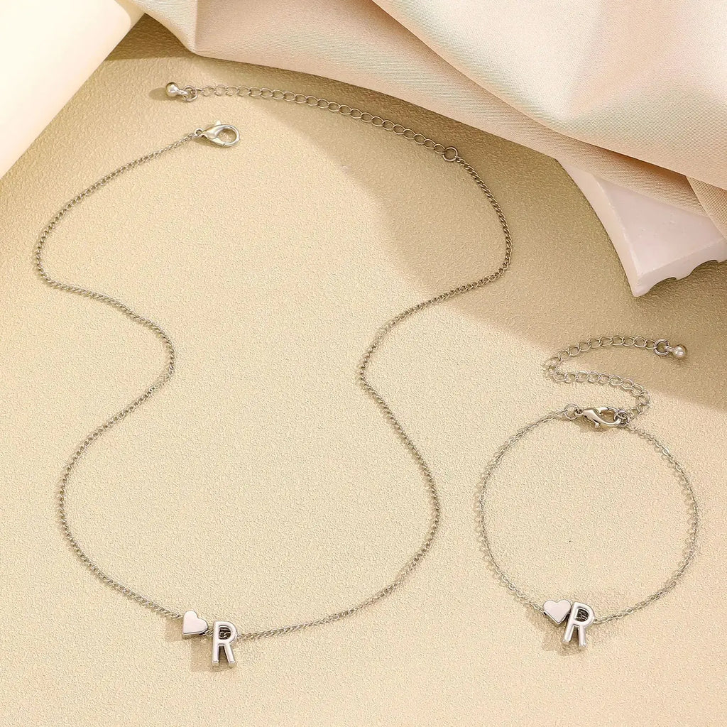 LATS Fashion Tiny Heart Dainty Necklace Gold Silver Color 26 Letter Name Choker For Women Pendant Bracelets Jewelry Gift Avivanastore