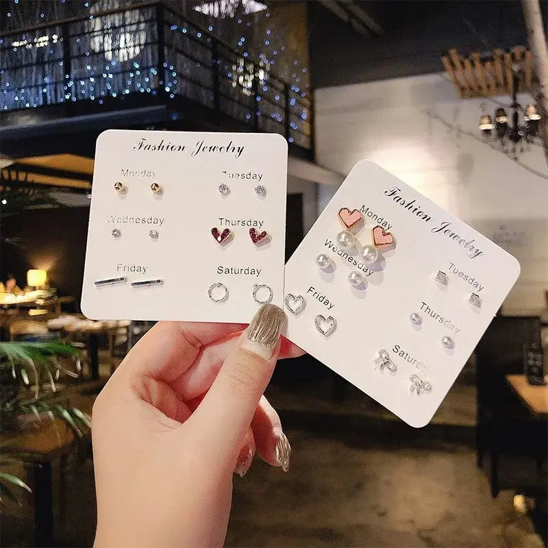 4 Pair Set Silver Color Heart Stud Earrings Sets for Women Girls Exquisite Party Dailywear Jewelry Simple Cute Gift Accessories Avivanastore