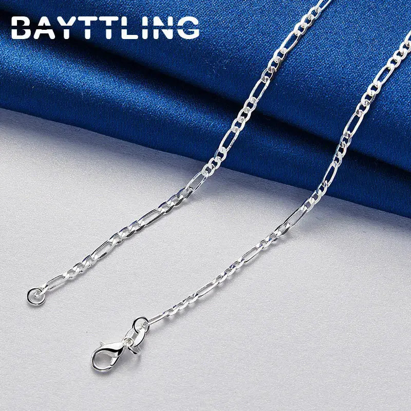 925 Sterling Silver 4MM 16-30 Inches Man Figaro Chain Bracelet Necklace For Woman Fashion Couple Christmas Gift Jewelry Set 2pcs Avivanastore