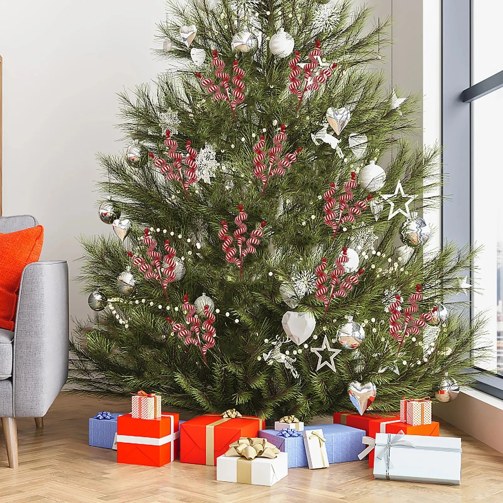 Christmas Decorations Christmas Wool Bell Cuttings Wool Cuttings 35cm Red and White C Bell Can Ring Avivanastore